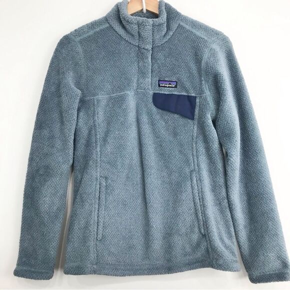Patagonia Re-Tool Light Blue Navy Snap T Synchilla Pullover Fleece - Picture 2 of 16
